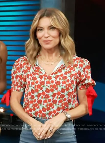 Kit's red and blue floral top on Access Hollywood