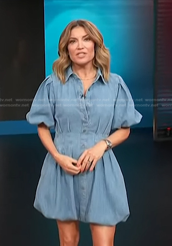Kit's puff sleeve denim dress on Access Hollywood