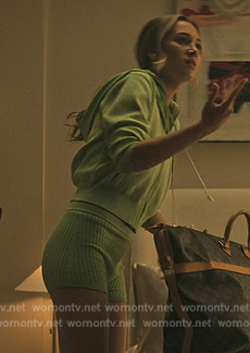 Lady Phoebe's green ribbed shorts and hooodie on You