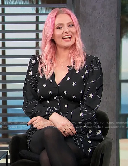 Lauren Ash's black star print romper on Access Hollywood