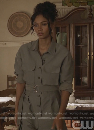 Layla's green utility jumpsuit on All American