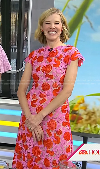 Lela Rose's pink and red fruit guipure dress on Today