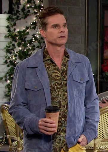 Leo's green snake print shirt and blue jacket on Days of our Lives