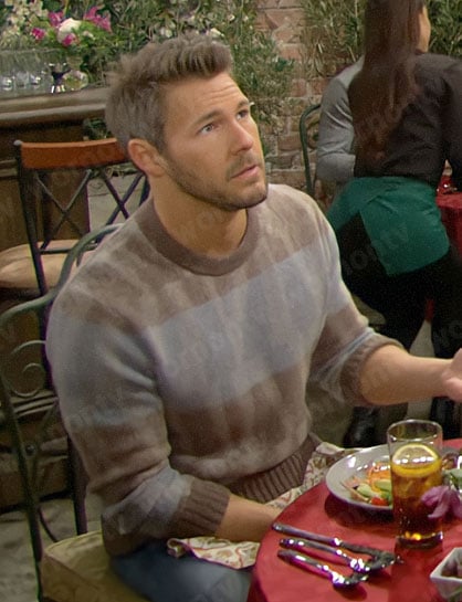 Liam's blue and brown striped sweater on The Bold and the Beautiful