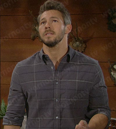 Liam's grey checked shirt on The Bold and the Beautiful