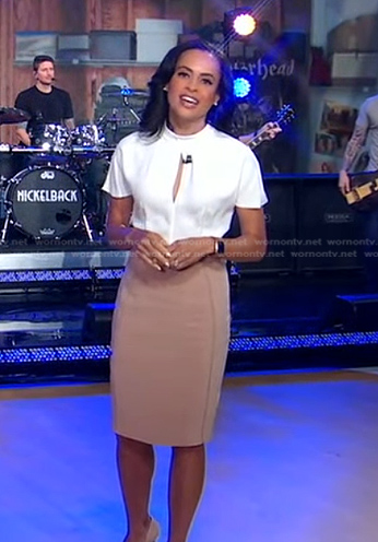 Linsey's white and pink colorblock dress on Good Morning America