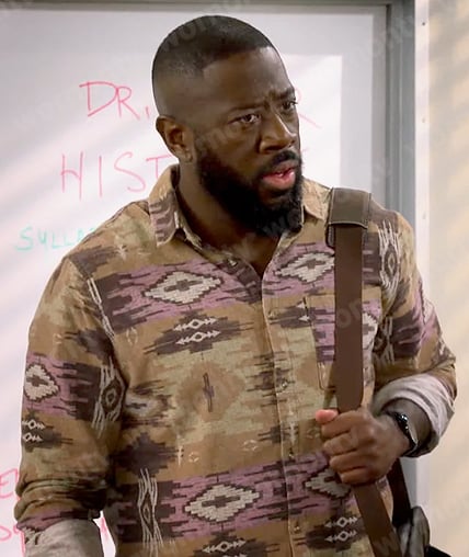 Malcolm's ikat print shirt on The Neighborhood