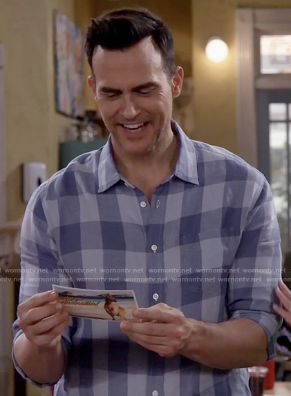 Max's blue check shirt on Call Me Kat
