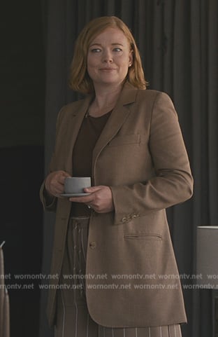 Shiv's beige blazer and pants on Succession