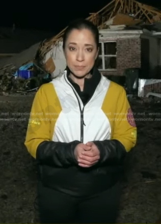 Mireya Villarreal's white colorblock jacket on Good Morning America