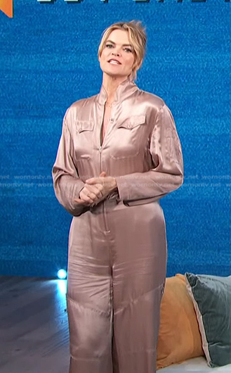 Missi Pyle's pink satin jumpsuit on Access Hollywood