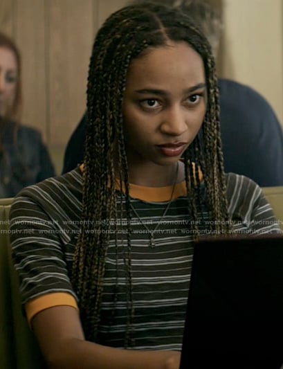 Natalie's striped t-shirt with orange trim on Superman and Lois