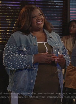 Nicky's pearl embellished jacket on Grand Crew
