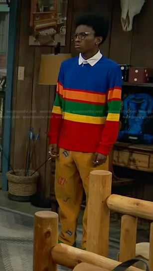Noa's colorblock polo and corduroy pants on Bunkd
