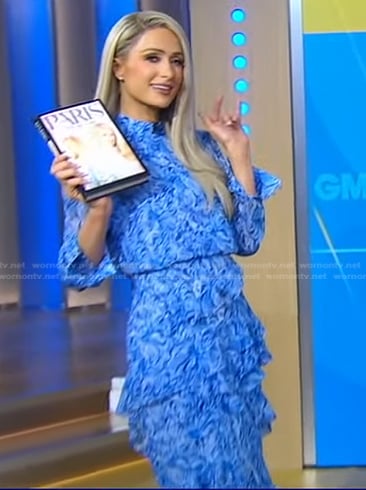 Paris Hilton's blue printed tiered dress on Good Morning America
