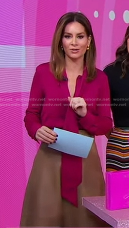 Rebecca's beige leather skirt on Good Morning America