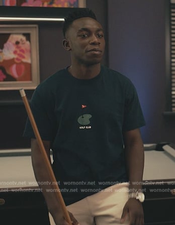 Carlton's navy Golf Club print tee on Bel-Air