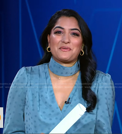 Reena Roy's blue polka dot top on Good Morning America