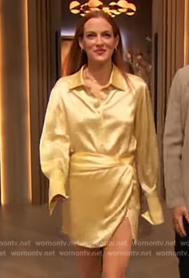Riley Keough's yellow satin top and skirt on The Drew Barrymore Show