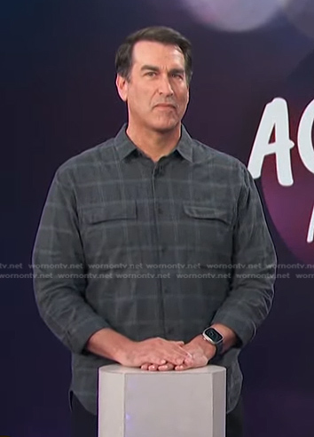 Rob Riggle's grey plaid shirt on Access Hollywood