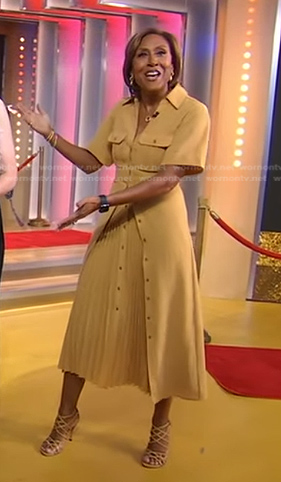 Robin's beige pleated shirtdress on Good Morning America