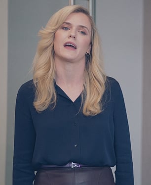 Saddie's navy button down blouse on American Auto
