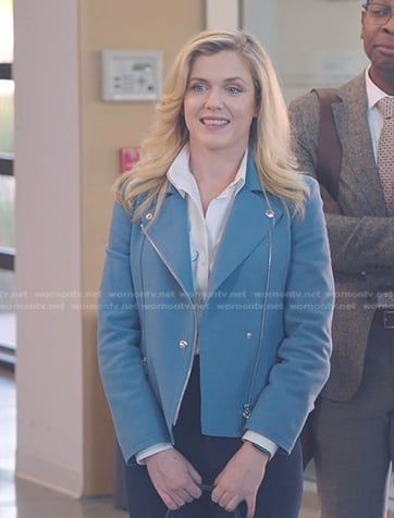 Sadie's blue moto jacket on American Auto