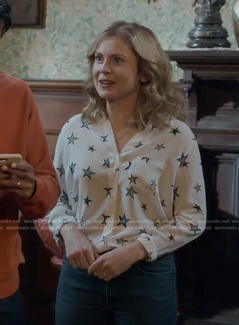Sam's white star print shirt on Ghosts