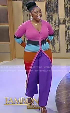 Samara Joy's striped long cardigan on Tamron Hall Show