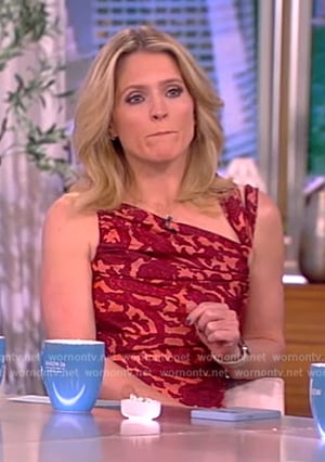 Sara's red floral asymmetric dress on The View