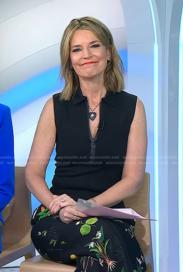 Savannah's black sleeveless top and floral pants on Today