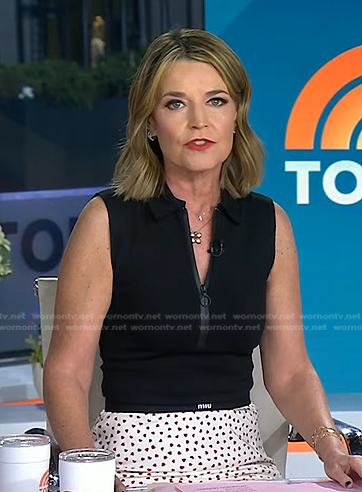 Savannah's black front zip top and heart print skirt on Today