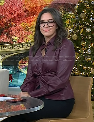 Savannha's burgundy twist front leather shirt on Today
