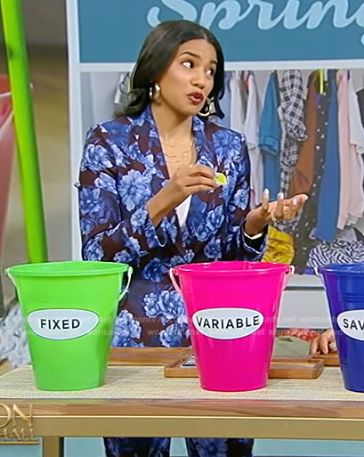 Seema Sheth's blue floral print blazer and pants on Tamron Hall Show