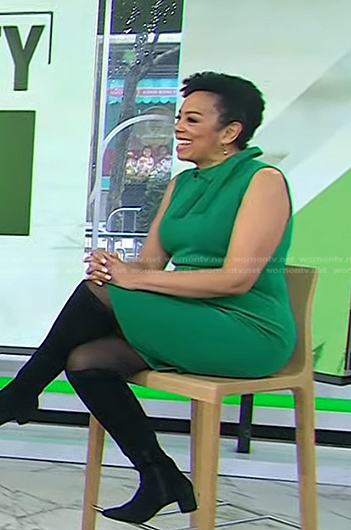 Sharon Epperson's green tie neck dress on Today