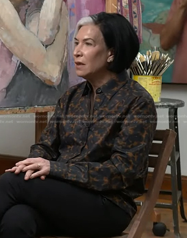 Sharon Sprung's brown and black printed shirt on Today