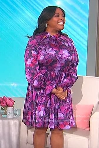 Sherri's purple floral print mini dress on Sherri