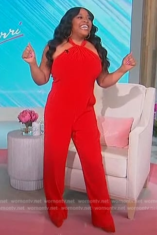 Sherri's red halter neck jumpsuit on Sherri