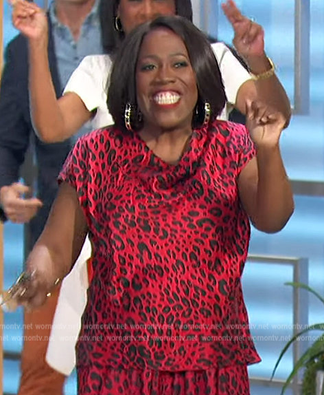 Sheryl's red leopard drape top and pants on The Talk