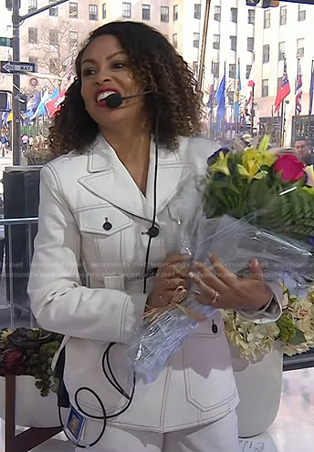 Talia's white belted denim jacket on Today