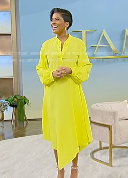 Tamron's yellow asymmetric dress on Tamron Hall Show