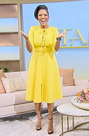 Tamron's yellow tie front dress on Tamron Hall Show