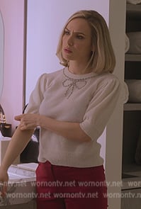 Trina's white bow embellished sweater top on Sex/Life