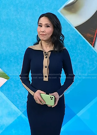 Vicky's navy ribbed contrast trim dress on Today