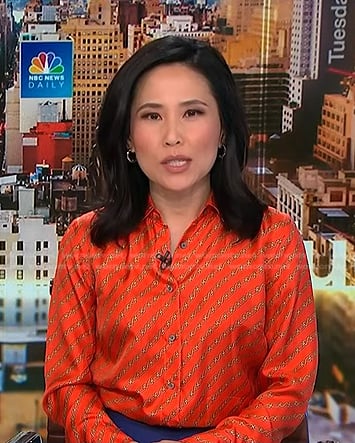 Vicky's orange chain print shirt on NBC News Daily