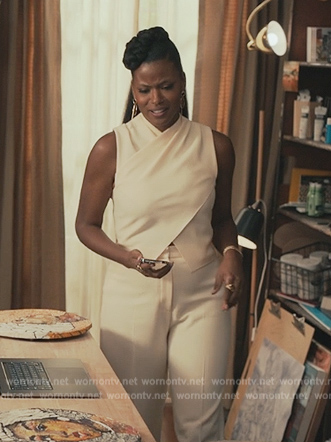 Vivian's satin drape neck top on Bel-Air
