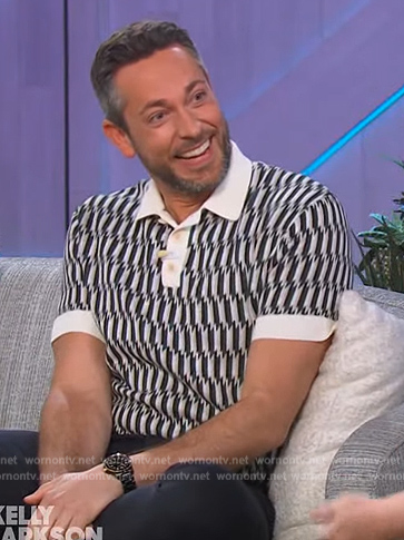Zachary Levi's bolt print polo on The Kelly Clarkson Show
