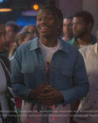 Zeke's flame print denim jacket with lights on Grown-ish