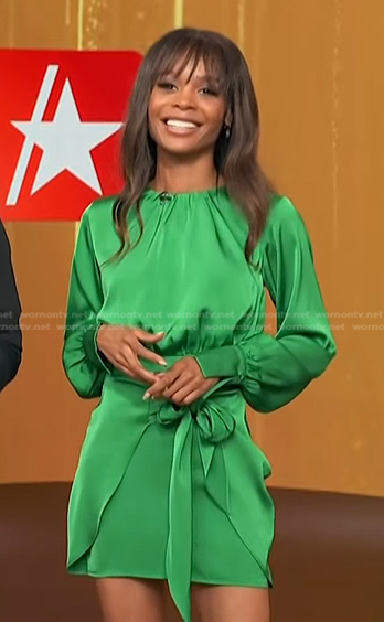 Zuri's green tie waist mini dress on Access Hollywood