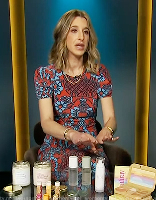 Andrea Lavinthal's red floral print dress on Access Hollywood